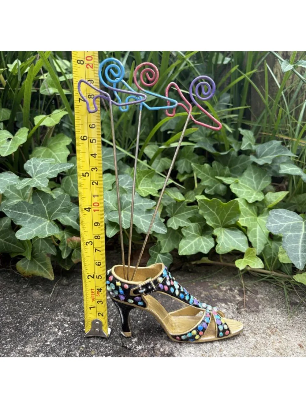 Colorful High Heel Shoe Figurine Rhinestones Spiral Wire Photo Holders 5